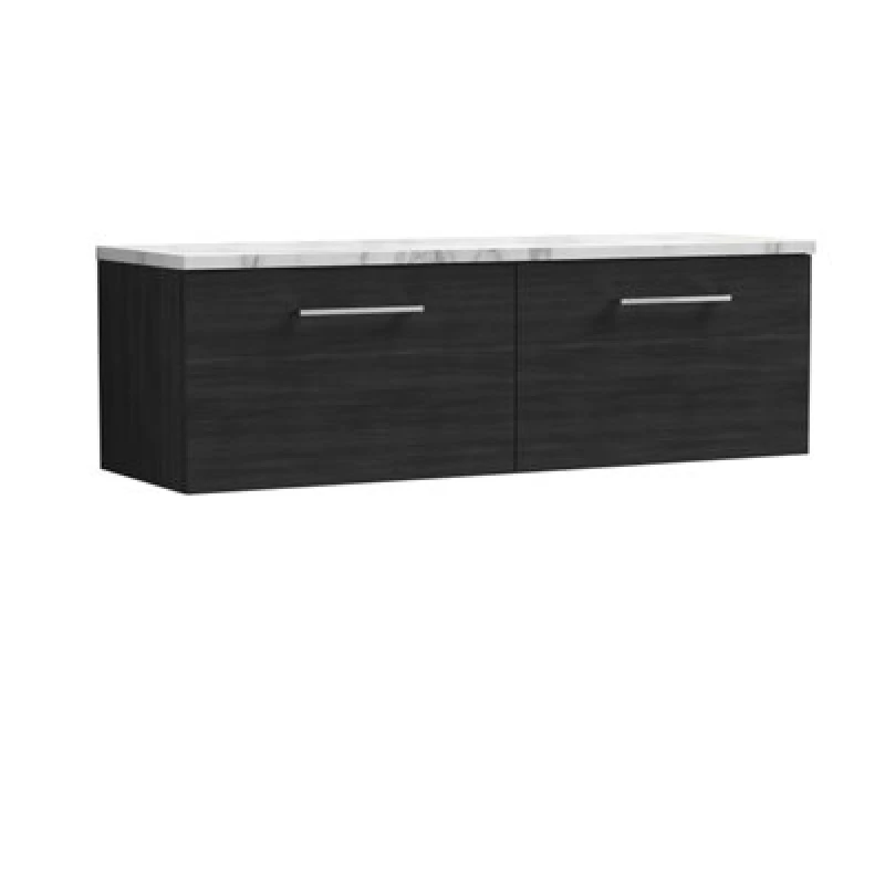 Image of NUIE Nuie - Arno Wall Hung 2-Drawer Vanity Unit with Carrera Marble Worktop 1200mm Wide - Charcoal Black Woodgrain ARN622LCM2