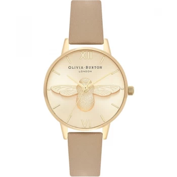 image of Olivia Burton 3D Bee Gold & Sand Ladies Watch OB16AM150