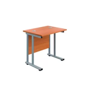 Image of Jemini Double Upright Rectangular Desk 800x600x730mm Beech/Silver KF806080