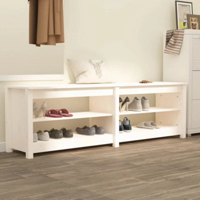 Image of Vidaxl Shoe Bench White 160X36.5X50 Cm Solid Wood Pine