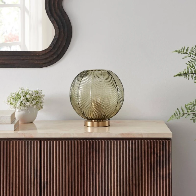 Image of FurnitureboxUK Nadine Small Green Glass Globe Table Lamp Green Unisex