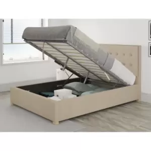 Image of Presley Ottoman Upholstered Bed, Kimiyo Linen, Beige - Ottoman Bed Size Double (135x190)