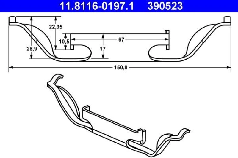 Image of ATE 11.8116-0197.1 Spring, brake caliper Spring,brake caliper (2296)