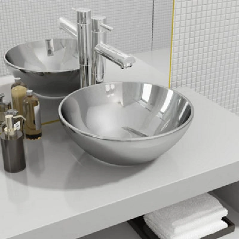 Image of vidaXL Wash Basin 32.5x14cm Ceramic Silver 143483