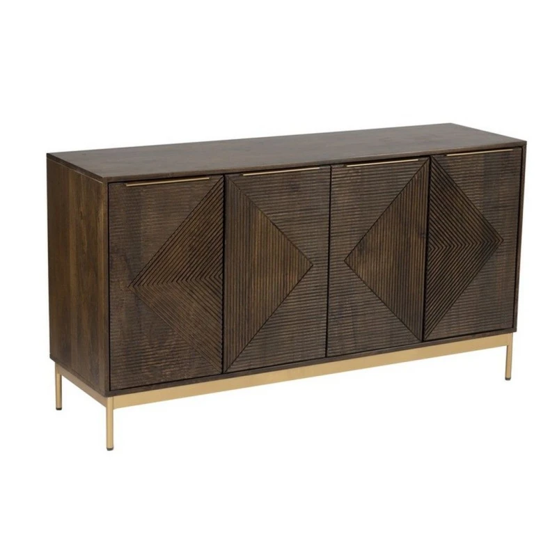 Image of Jaipur Furniture Ltd Zaine Carving 4 Door Sideboard - Mango Wood - L40 x W138 x H76cm - Dark Finish - Fully Assembled in Brown Brown Unisex