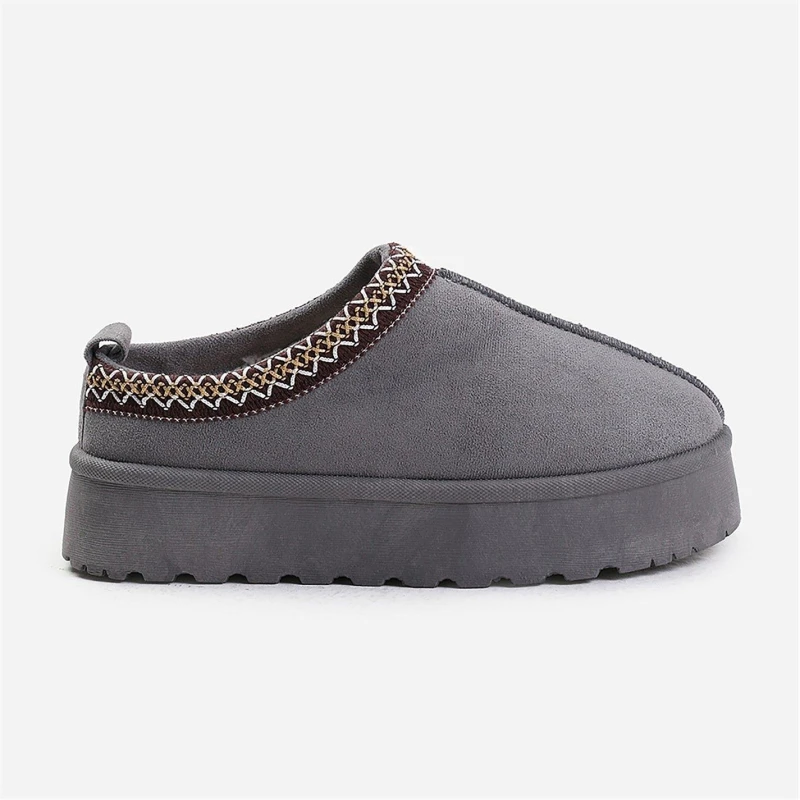 Image of Where's That From 'Freeze' Flatform Embroidered Low Ankle Slipper Boots Grey