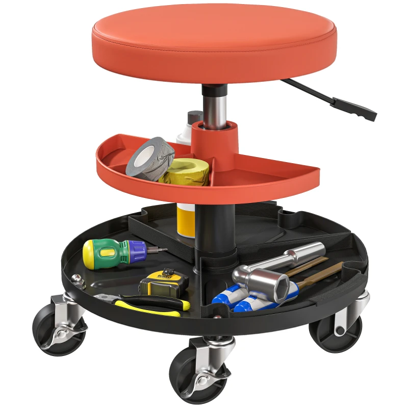 Image of HOMCOM HOMCOM Rolling Mechanic Stool, 135kg Capacity Workshop Stool, Yellow Yellow One Size Unisex 5063603745186