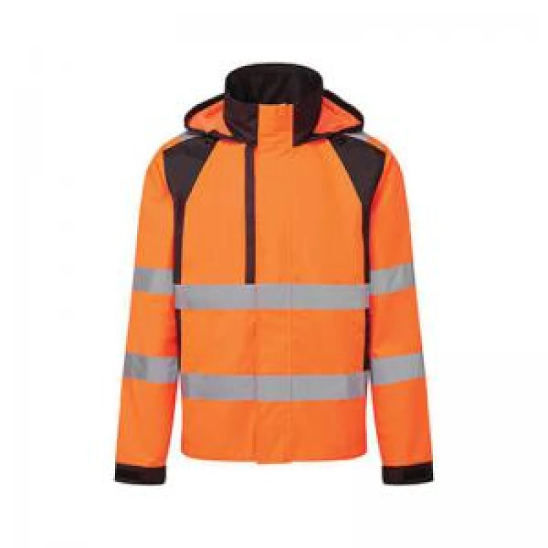 Image of Portwest WX2 Eco Hi Vis Waterproof Rain Jacket CD860OBRXXXL Colour: Orange / Black