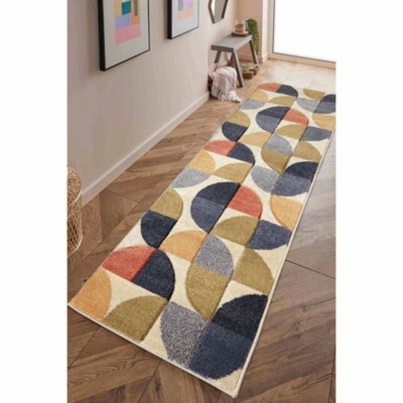 Image of Melrose Abstract Shape Multicoloured Patterned Large Indoor Area Runner Rug 060/200Cm