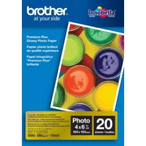 image of Brother BP71GP20 10cmx15cm White Glossy Photo Paper 260g 20 Sheets