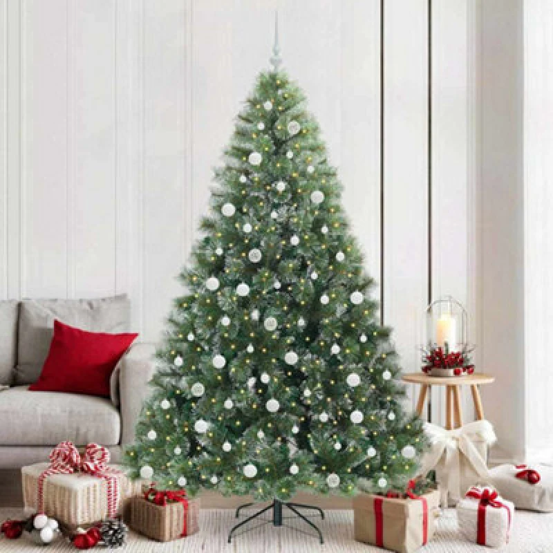 Image of vidaXL Artificial Christmas Tree with 300 LEDs, White Balls Green 210cm PE and PVC, Green 3397864