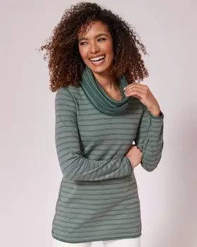 image of Cotton Traders Womens Reversible Long Sleeve Cowl Neck Jersey Top in Green