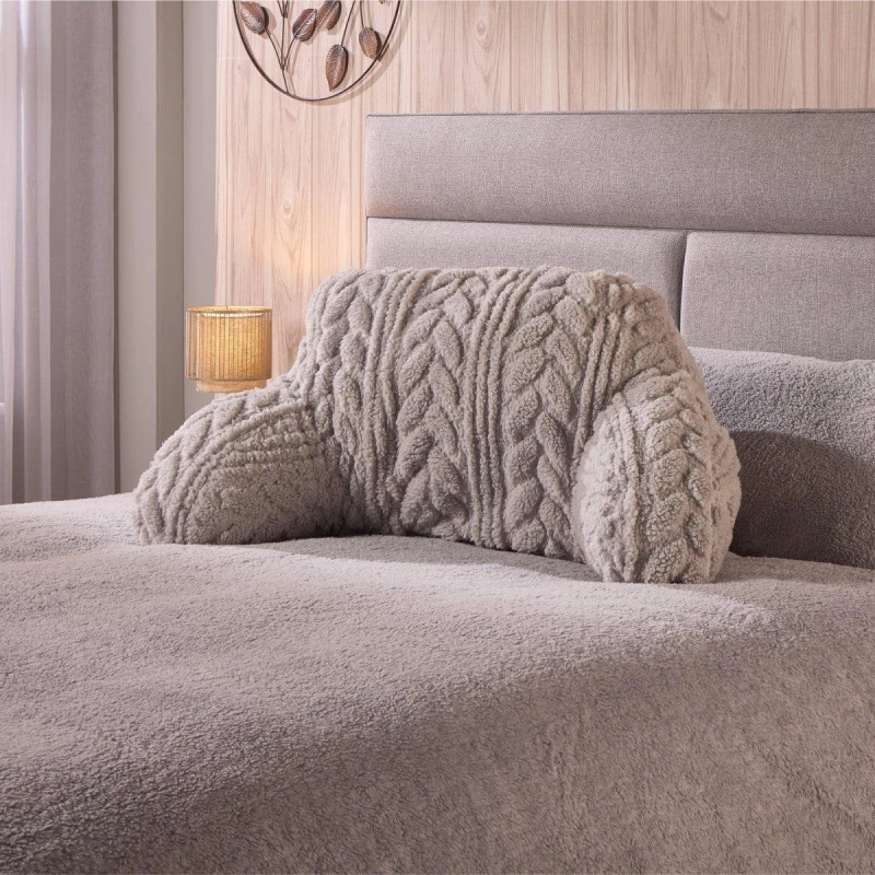 Image of Downland Cable Knit Teddy Fleece Cuddle Cushion Grey unisex One Size