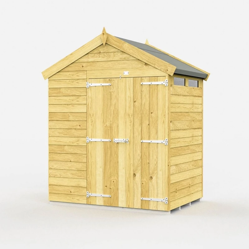 Image of Buttercup Farm 7 x 4 Feet Apex Security Shed - Double Door - L127 x W214 x H217cm in Brown Brown Unisex