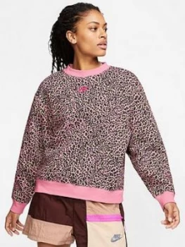 image of Nike NSW All Over Print Crew Sweatshirt - Pink Size M Women