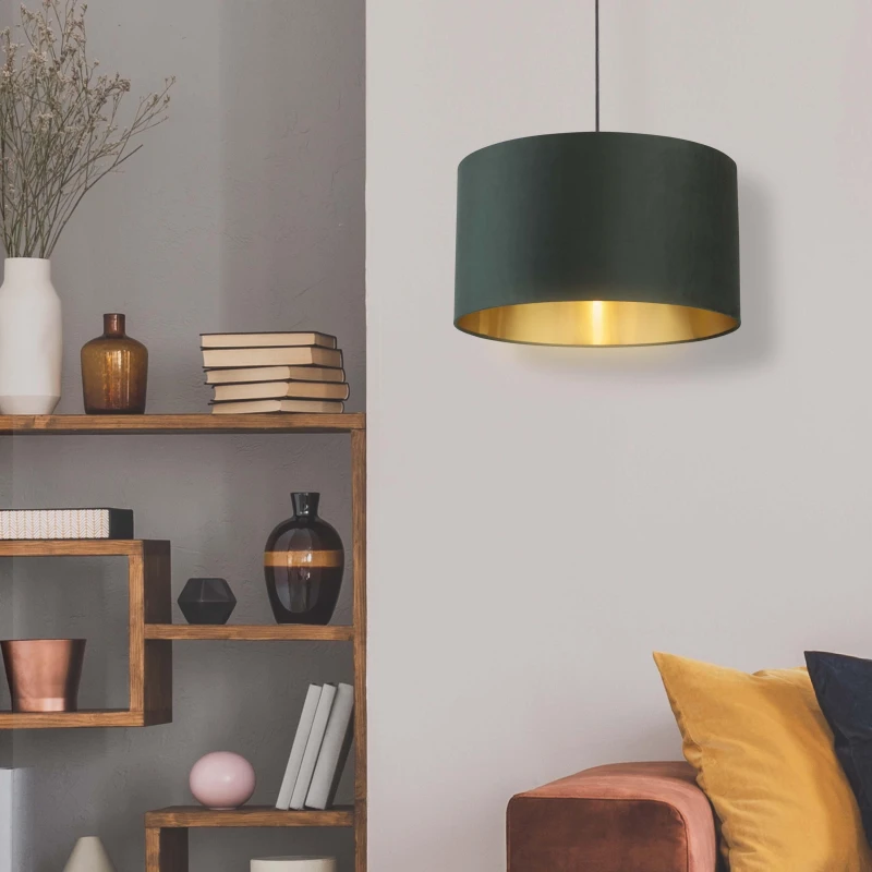 Image of Lighting Collection Velvet Drum Shade Green unisex 50cm
