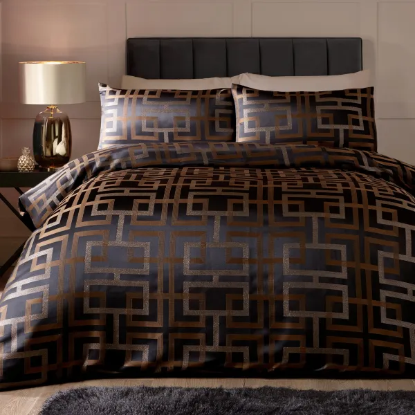 Image of Soiree Bardon Black Duvet Cover and Pillowcase Set Black