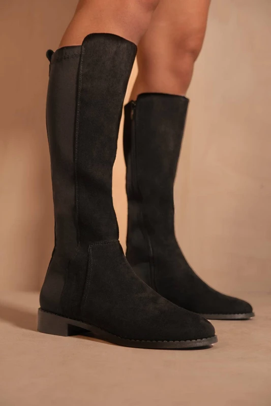 Image of Where's That From Womens 'Parker' Knee High Boots With Side Zip in True Black Size: 4 True Black Female 4