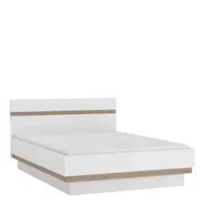 image of Chelsea 146Cm Wide Double Bed Frame In White With Oak Effect Trim