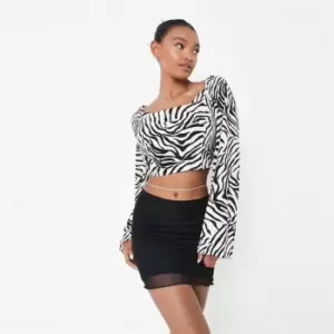 Image of Missguided Zebra Flared Sleeve Crop Co Ord - Black
