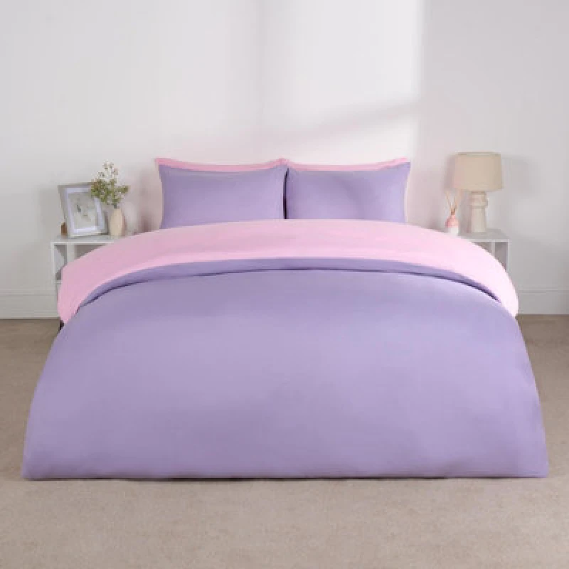 Image of OHS OHS Plain Reversible Duvet Cover With Pillowcase Set in Lilac Size: Single Lilac Single Unisex 5027434198740