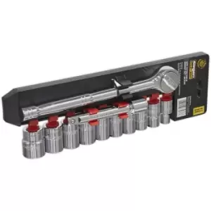 image of S0505 Socket Set 12pc 1/2'Sq Drive 6pt WallDrive Metric - Sealey