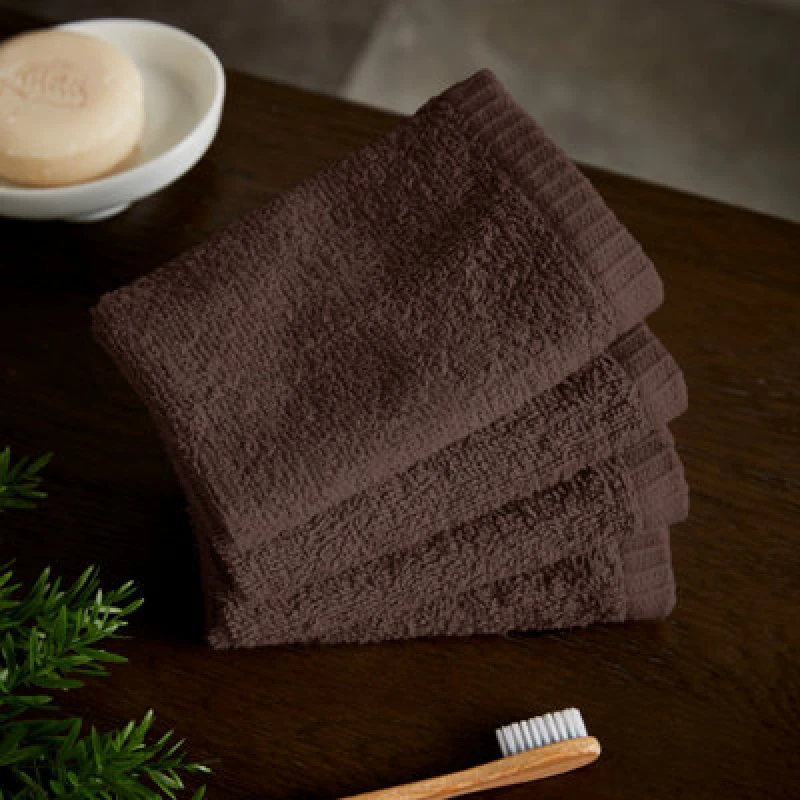 Image of Catherine Lansfield 'Quick Dry' Face Cloth 4 Pack Chocolate