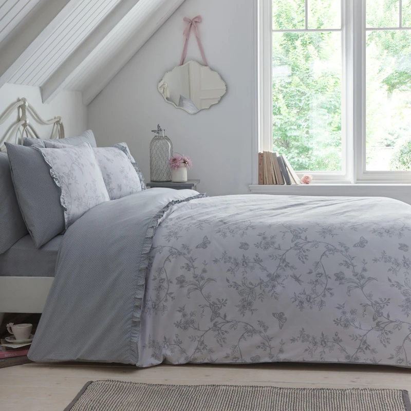 Image of Dreams and Drapes Decorative Kristen Fill Duvet Cover Pillowcase Set Grey