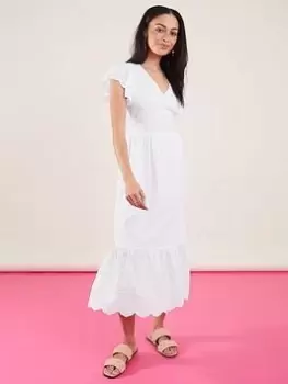 Image of Accessorize Flutter Sleeve Tie Back Dress - White Size M Women