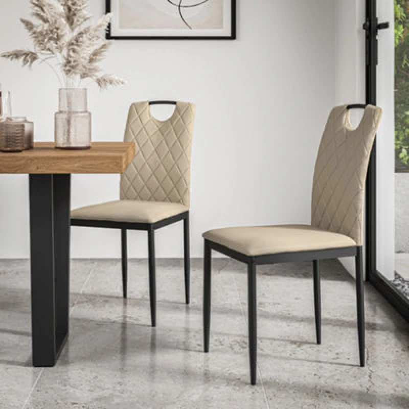 Image of More4Homes Set Of 6 Monza Faux Leather Dining Chair Modern Padded Seat Metal Legs Kitchen in Beige Beige Unisex