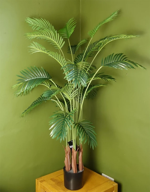 Image of Leaf Artificial Areca Palm Tree Potted in Black Pot 150cm Botanik Green