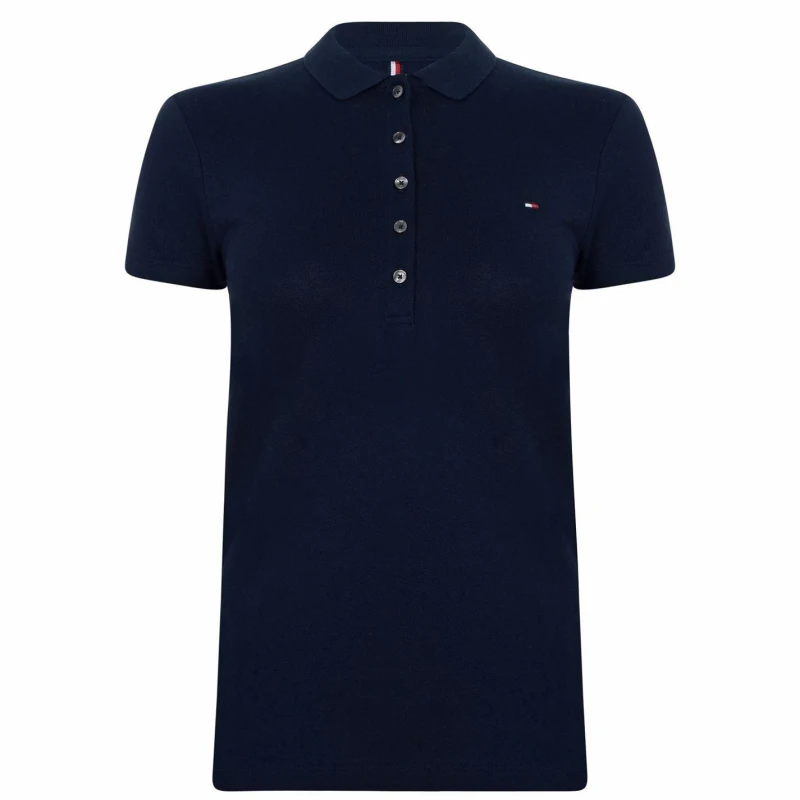 Image of Tommy Hilfiger Heritage Short Sleeve Slim Fit Polo Shirt Ladies MIDNIGHT 403 female 8 (XS)