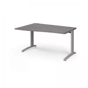 image of TR10 left hand wave desk 1400mm - silver frame and grey oak top