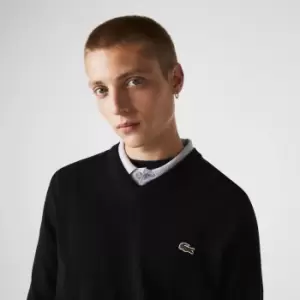 image of Lacoste Mens V-neck Organic Cotton Sweater Size 3 - S Black