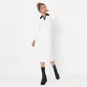 image of Missguided Tall Contrast Collar Rib Midaxi Dress - White