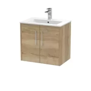 Hudson Reed Juno 600mm Wall Hung 2 Door Vanity & Minimalist Basin - Autumn Oak