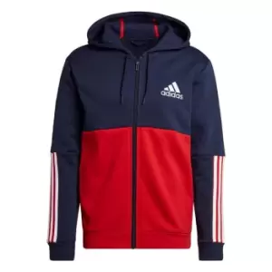 Image of adidas Essentials Colorblock Fleece Full-Zip Hoodie Mens - Legend Ink / Scarlet