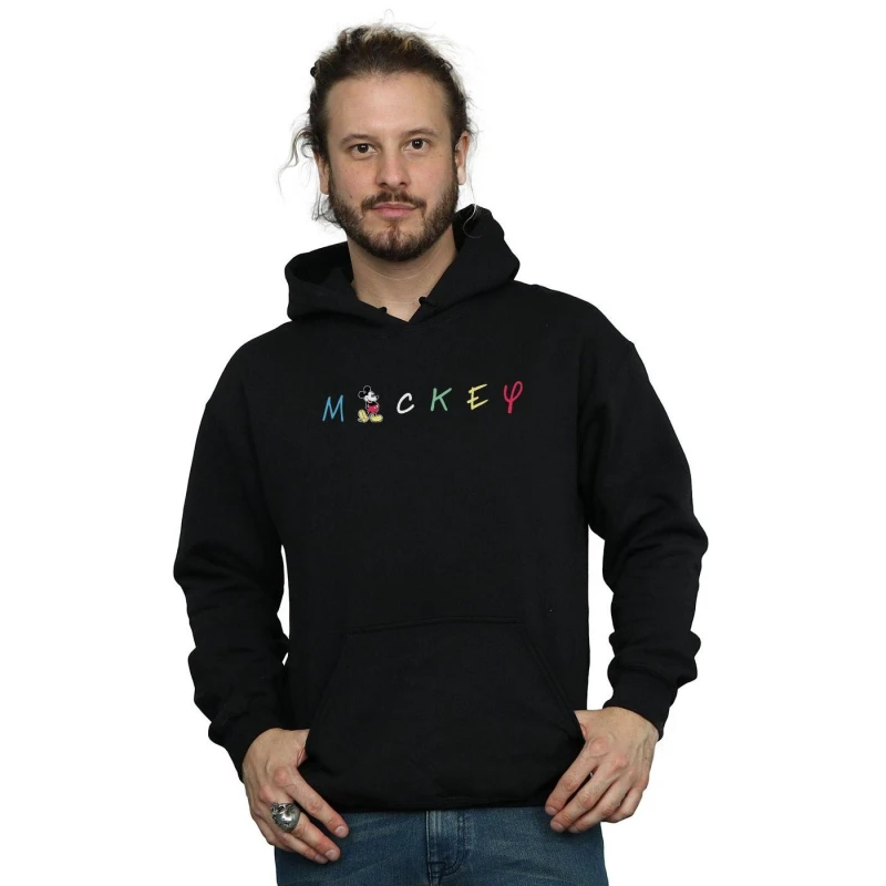 Image of Disney Men Mickey Mouse Wording Logo Hoodie in Black Size: Small Black S Male 5057972993255
