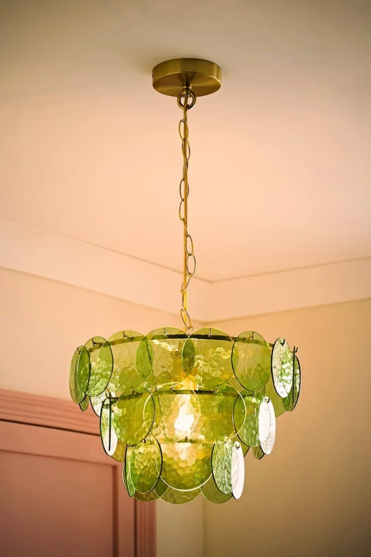 Image of ValueLights Juliette Glass Disc 3 Tier Chandelier Ceiling Pendant Light & Bulb in Bright Green Bright Green Unisex