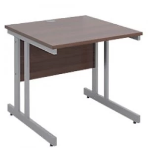 Image of Rectangular Straight Desk with Walnut MFC Top and Silver Frame Cantilever Legs Momento 800 x 800 x 725 mm