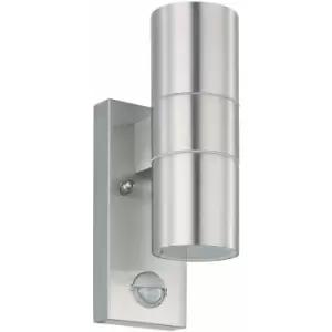 image of Loops - IP44 Outdoor Wall Light & pir Motion Sensor Stainless Steel 2 x 3W GU10 Bulb