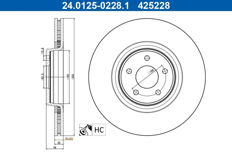 Image of Brake disc ATE 24.0125-0228.1