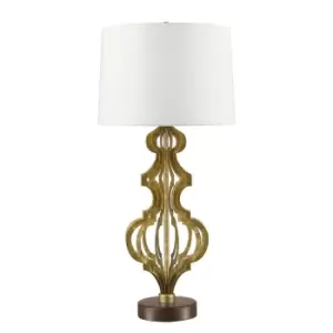 Image of Table Lamp Open Design Scroll Effect Cream Shade Distressed Gold LED E27 100W