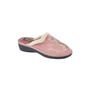 Image of Boulevard Womens/Ladies Cat Motif Cuff Mule Slippers (5 UK) (Heather)