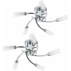 image of Minisun - 2 x 5 Way Chrome Swirl Flush Ceiling Lights + Clear & Frosted Glass Shades