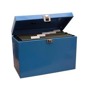 image of A4 File Box Steel with 5 Suspension Files and 2 Keys Blue A4BLX