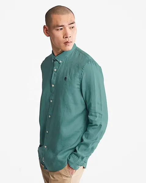 Image of Timberland Timberland Mill Brook Linen Shirt Teal Blue Male 3XL51/53 JS26905