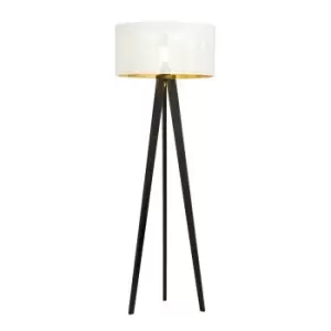 Image of Emibig Aston Black Tripod Floor Lamp with White, Gold Fabric Shades, 1x E27