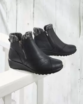 Image of Cotton Traders Womens Flexisole Knitted Collar Boots in Black