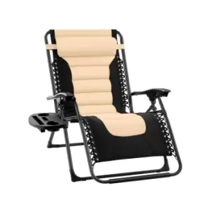Image of Groundlevel Set Of 2 Extra Wide Garden Zero Gravity Chairs With Padded Seats Natural